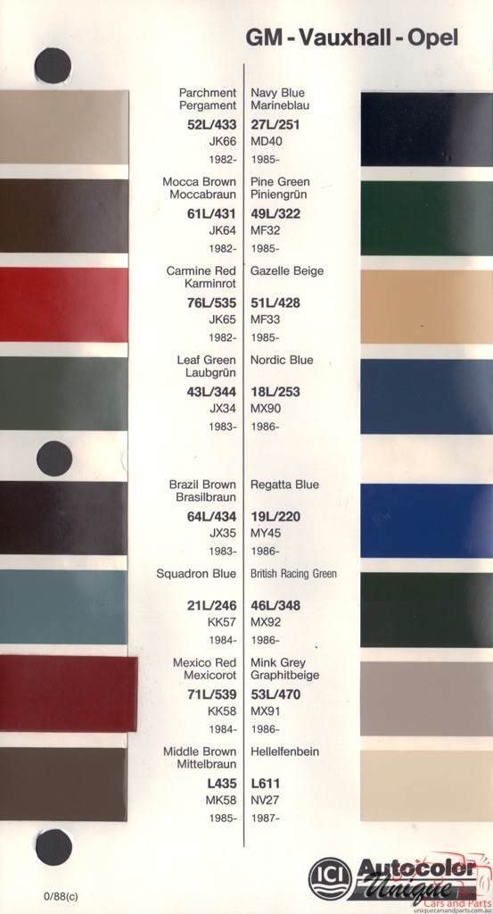 1982-1989 Opel Paint Charts Autocolor